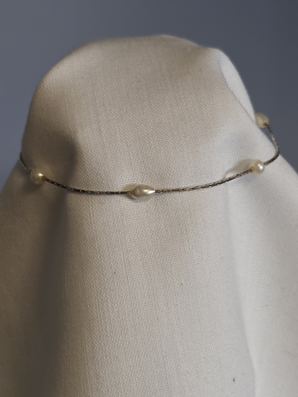 Vtg Monet Delicate 7" Silver-Tone Chain With Faux Pearl Accent Bracelet